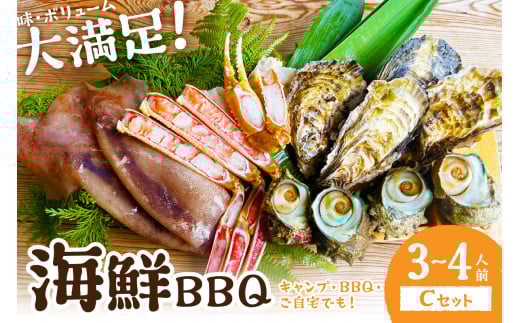 大満足！京丹後・海鮮BBQ　Cセット　贅沢生ズワイガニ付き　4種11品（3～4人前）　魚介類 さざえ カキ かき いか かに カニ ずわい蟹 ズワイ蟹 バーベキュー ばーべきゅー きゃんぷ アウトドア あうとどあ 冷凍 送料無料　YK00368