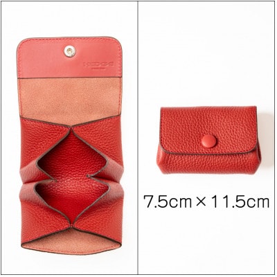 本革ミニ財布 たつの市産シュリンク型押し牛革使用 ハンドウォレット[レッド]【1679837】