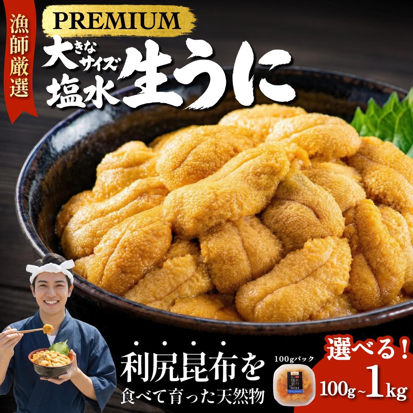 【ふるさと納税】【2026年発送受付】漁師厳選！利尻天然うに"プレミアム"ムラサキウニ 選べる100g～1kg（1パック100g）【2026年6～8月発送分】｜北海道 朝獲れ 塩水 ウニ 無添加 ミョウバン不使用 生 うに 雲丹 国産 天然 利尻 キタムラサキ ムラサキ