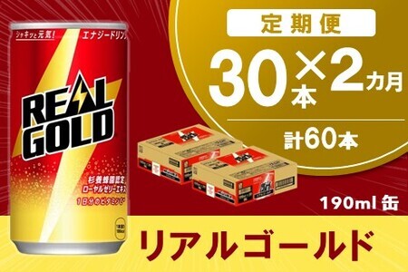 【2か月定期便】リアルゴールド 190ml缶×30本(1ケース)【コカコーラ エナジードリンク ローヤルゼリー お手軽 高麗人参エキス ビタミンB2 ビタミンB6 ビタミンC やる気サポート エナジードリンク 常備 保存 買い置き 190ml缶】 B-F090349