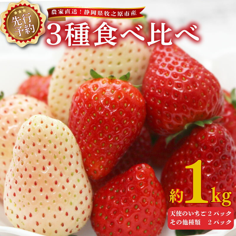 【ふるさと納税】 いちご 3種食べ比べ 1kg2027年1月下旬 ～ 2月上旬発送予定 250g × 4パック 産地直送 フルーツ 苺 果物 ストロベリー 天使の苺 スターナイト 紅ほっぺ 章姫 きらぴ香 かおり野 旬 朝採れ 人気品種 贈り物 ギフト 高級 甘い 新鮮 牧之原市 静岡県 ヤマセン