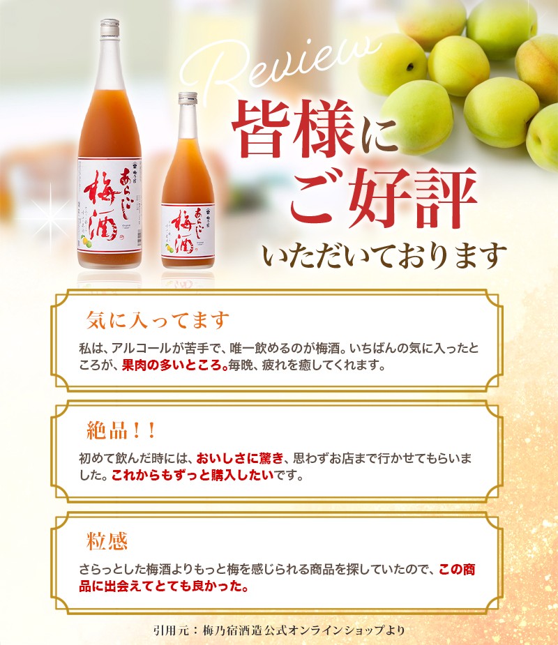 梅乃宿 あらごし梅酒 720ml ／ お酒 リキュール ギフト 贈り物 プレゼント 人気 メーカー直送 濃厚 デザート 果肉たっぷり ロック ストレート 奈良県 葛城市【umyd004】