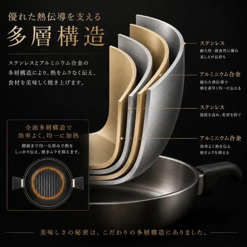 クワトロプラスIH グリルパン26cm IH対応 グリルパン フライパン 26cm 蓋付き 2.7l 調理器具 キッチン用品 キッチン ステンレス アルミニウム 軽量 日本製 新潟 
