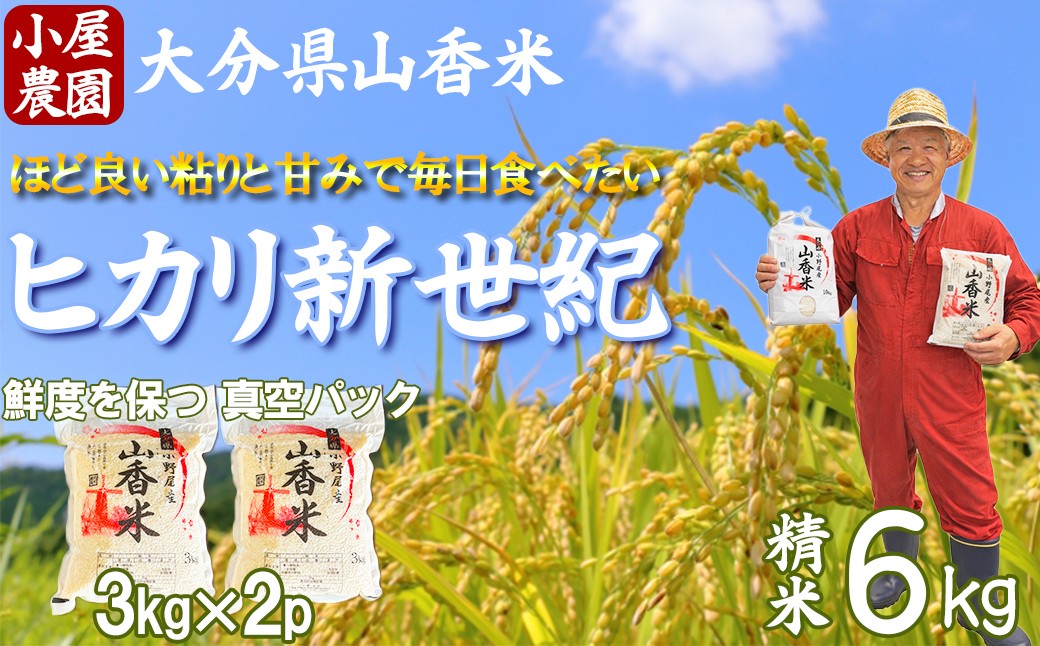 
                  新米 先行予約 令和8年産 精米 (ヒカリ新世紀) 6kg 真空パック 【小屋農園】2026年産 ＜159-031＞
                