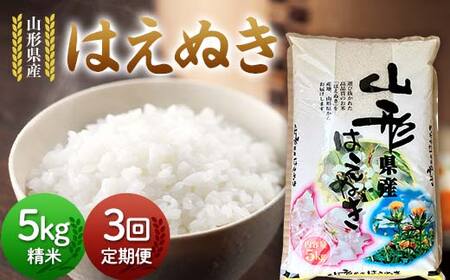 【定期便3回】令和7年度 山形県産 はえぬき 5kg×3回 合計15kg 精米 白米 お米 米 米米 新米 ご飯 ごはん ブランド米 銘柄米 2025年産 令和7年度産 家庭用 自宅用 贈答用 お取り寄せ 食品 定期便 頒布会 毎月届く 山形県 戸沢村 F7W-0257