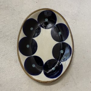 ヤチムン　オーバル皿青丸紋　2枚セット　エドメ陶房【1368685】