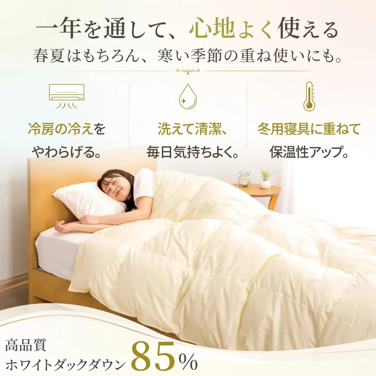 【春夏用】洗える羽毛布団 羽毛布団 ダブル 肌掛け 肌掛け布団 ダウン 夏 春 ホワイトダックダウン 85% 0.5kg (無地 アイボリー)