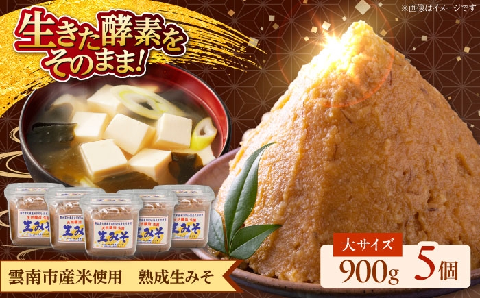 
            調味料【雲南市産米使用】熟成生みそ（大）900g×5個 味噌 みそ 国産 生みそ 熟成みそ 味噌汁 みそ汁 セット おすすめ 人気 調味料 発酵食品 国産米使用 詰め合わせ 贈り物 贈答 ギフト プレゼント 毎日 ごはんのお供 ご飯のお供 食品 ストック 備蓄 保存食 セット 麹味噌 米味噌 お味噌汁 和食 料理 調理 アレンジ島根県雲南市/株式会社大東農産加工場 [AIEG008]
          