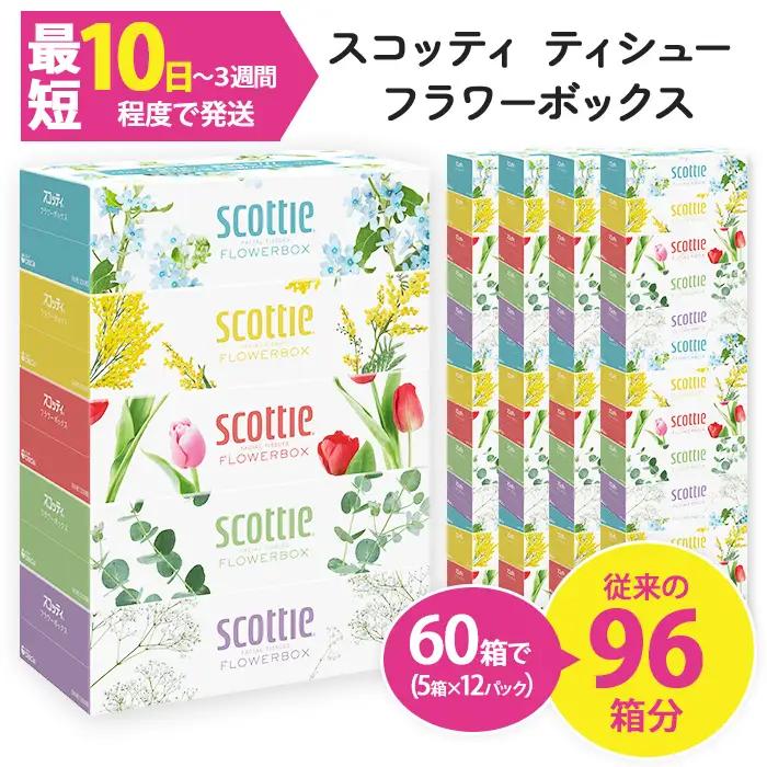 ティッシュペーパー スコッティ ティシューフラワーボックス 250組 × 60箱 ティッシュ 日用品