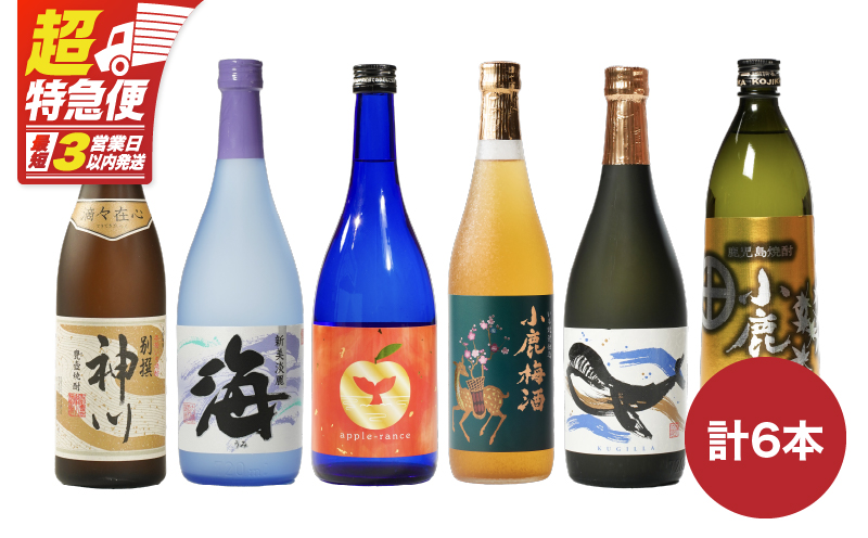 2861 【家族で飲み比べ】鹿児島本格芋焼酎・梅酒のお手軽な6本セット 大海酒造・小鹿酒造・神川酒造　KN031-006