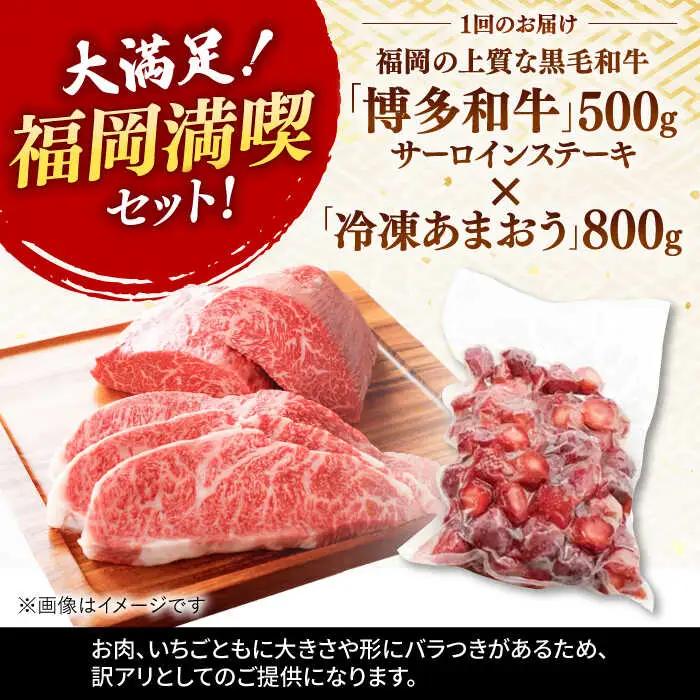 【全3回定期便】【訳あり】博多和牛 サーロインステーキ ＆ あまおう セット1.3kg 桂川町/株式会社 MEAT PLUS [ADAQ066] 国産 牛肉 和牛 サーロイン イチゴ いちご 訳あり 