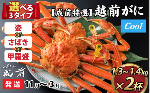 【先行予約】選べる！美味しさ直送【成前特選】越前かに（1.3kg～1.4kg）×2杯【11月～3月発送】 甲羅盛  [R-028062_07]