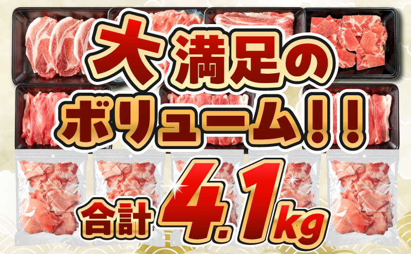 【8月末までにお届け】数量限定 豚肉 6種 盛り合わせ セット 合計4.1kg 豚 小分け 豚バラ 豚ロース 豚こま 国産 食品 人気 おかず 焼肉 しゃぶしゃぶ 豚丼 食べ比べ 料理に大活躍 使い勝