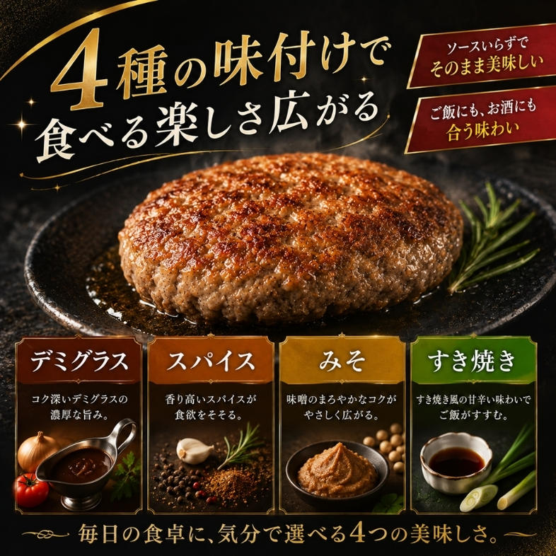 自家製ハンバーグ 4種 130g（各2個 計8個) ハンバーグ 惣菜 冷