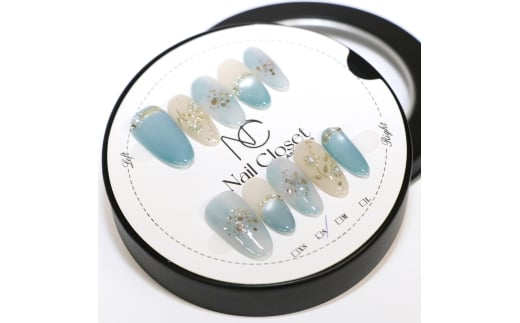 ネイルチップ　ロング【朝露の庭】XSサイズ　Antellijan大宮ネイルサロンのハンドメイド　L3-XS　【11100-2166】