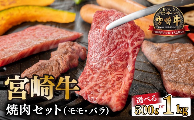 
            KU031 【内容量が選べる】＜宮崎牛＞焼肉セット 合計500g(モモ300g、バラ200g)または 合計1kg(モモ600g、バラ400g) 【KU031】
          