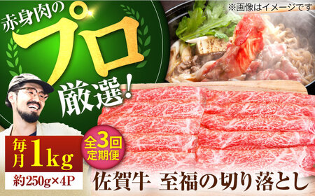 【3回定期便】佐賀牛 至福の切り落とし 1kg（250g×4パック） /牛肉 お肉 肉 しゃぶしゃぶ 鍋 切り落とし 九州 [IAH094]