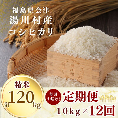 【ふるさと納税】【毎月定期便】湯川村産コシヒカリ 精米10kg(R8.10月-12月・R9.1月-9月)全12回【4091538】
