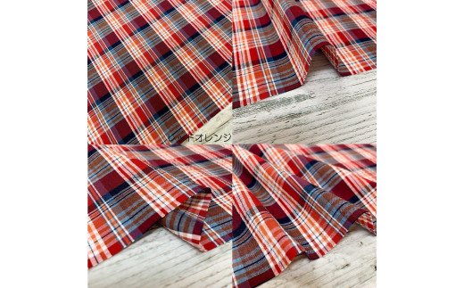 06-24　播州織生地「コットンサッカーチェック（50010）」（1.5ｍ）　レッドオレンジ