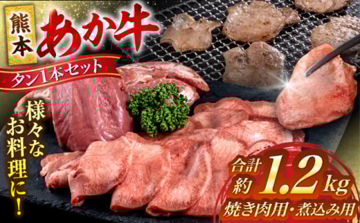 【数量限定】 熊本 あか牛 タン 1本セット 約1.2kg 焼き肉用約800g 煮こみ用約400g【合同会社 たべたせいか】 [AYCB016]