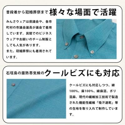 ふるさと納税 石垣市 みんさウェアボタンダウン(ターコイズブルー) |  | 02