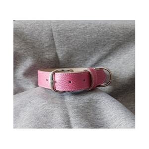 ペット用品(首輪) 牛革シボ型押しラメカラー・ピンク首輪#30【1657324】