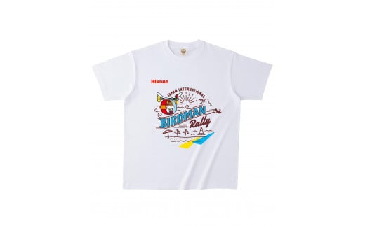 ひこにゃん×鳥人間Tシャツ ホワイト １枚 L サイズ ふるさと納税限定デザイン Tシャツ 白 オーガニックコットン コットン 綿 100％ 衣料 ファッション ご当地キャラ ひこにゃん 鳥人間 鳥人間コンテスト スタッフT   滋賀 彦根