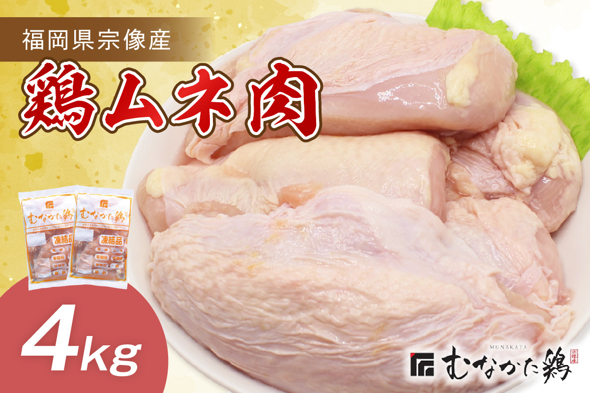 宗像産ブランド鶏【むなかた鶏】ムネ肉4kg（平飼い）【JAほたるの里】_HA1419
