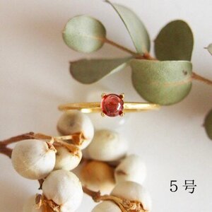 5号 天然石 ガーネット リング (Silver925 18KGP仕上げ) ／ Maco アクセサリー シルバー ヘアライン加工 プレゼント 奈良県 田原本町