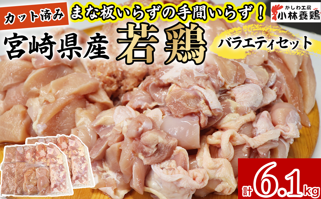 【EAS032】【カット済み】宮崎県産若鶏バラエティセット 計6.1kg 国産 鶏肉 若鶏 もも肉 モモ むね肉 ムネ 肩肉 ささみ ミンチ 小分け カット 冷凍