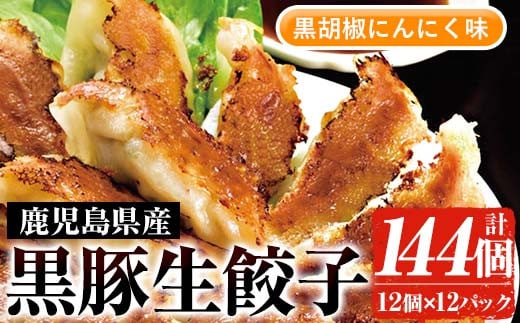 鹿児島黒豚生餃子(黒胡椒にんにく味)(12個×12P・計144個) 国産 九州産 鹿児島産 国産豚 餃子 ぎょうざ ギョウザ 野菜 コショウ 惣菜 にんにく 抹茶 冷凍 おかず 弁当 小分け【鹿児島協同食品】【A-1870H】