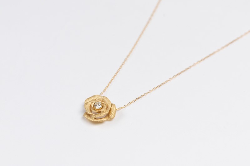 0.1ct K18YGローズネックレス HY-17