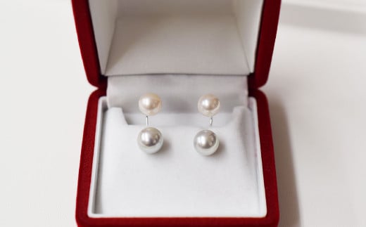 S085-209_天草産 8mm - 8.5mm × 7.5mm - 8mm あこや真珠 ナチュラル ホワイトピンク 花珠級 真多麻級 ピアス L字 ダブルパールピアス K18 K14（K14WG）