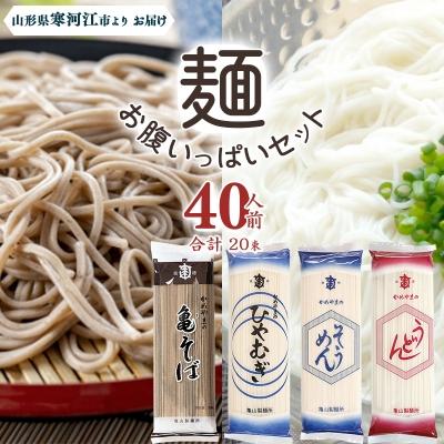 ふるさと納税 寒河江市 亀山製麺所のお腹いっぱいセット40人前(計20束)【蕎麦 饂飩 ひやむぎ 素麺】　011-F33