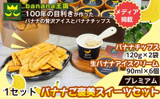 
                  【ご褒美スイーツセット】プレミアム生バナナアイスクリーム（90ml×6個）・プレミアムバナナチップス（120g×2個）1セット｜お菓子 デザート 詰め合わせ 食べ比べ ご褒美 人気 ギフト プレゼント 手土産 お祝い お配り 来客用 女性向け おしゃれ おうちカフェ お取り寄せ 贅沢 愛知県 名古屋市
                