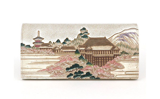 【文庫屋大関】スッキリ大人の財布　束入れ　浮世絵　清水寺【皮革工芸品】 ファッション小物 手作業 手塗 