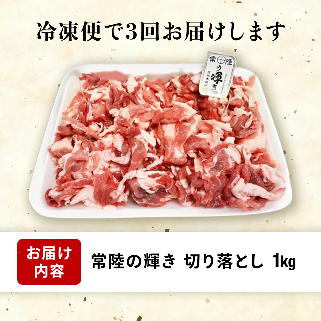 【 3カ月 定期便 】茨城県 銘柄豚 「 常陸の輝き 」 切り落とし 1kg入り ブランド豚 茨城県銘柄豚 切り落とし肉 豚丼 豚汁 冷凍 定期便 生活 定期 応援 3回 3ヶ月 霜降り肉 冷凍 ギフ