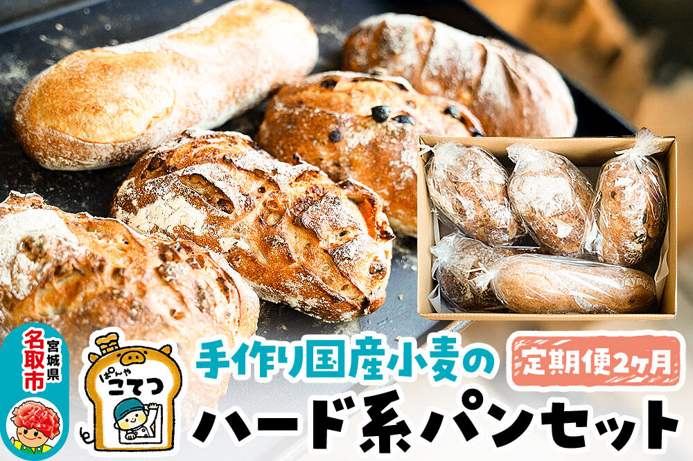 【定期便2ヶ月】名取 閖上 の ぱんやこてつ 手作り 国産小麦のハード系パンセット