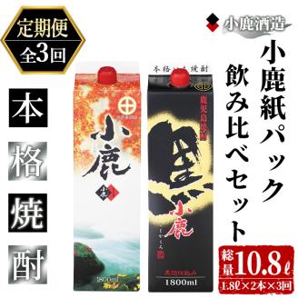 【３ヶ月定期便】小鹿パック飲み比べ２本セット3600ml［1800ml×２本］