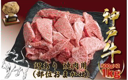 神戸牛(神戸ビーフ) 訳あり 切り落とし肉と焼肉用（不揃い）セット 500gずつ 計1kg