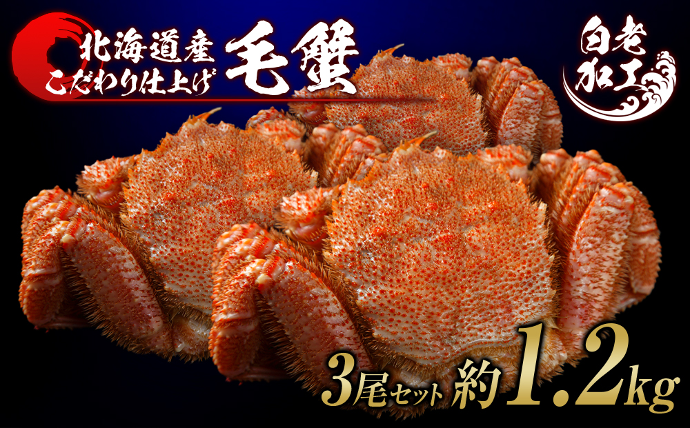 毛蟹 ボイル済み 冷凍 3尾セット 約1.2kg BM249