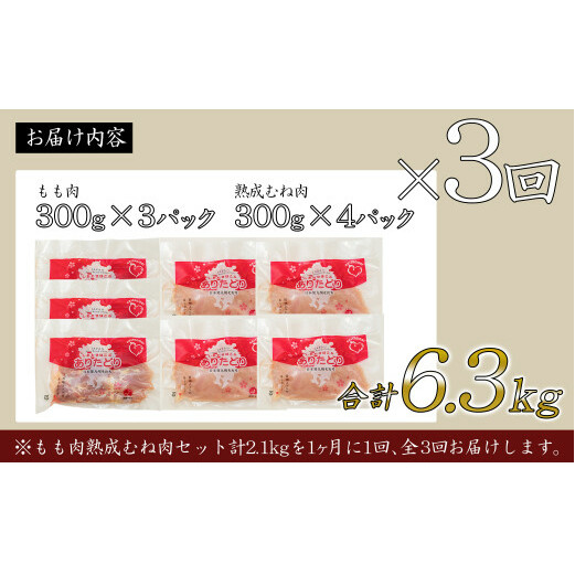 【3回定期便 総計6.3kg】 ありたどり もも肉 熟成むね肉 セット 計2.1kg (300g×7パック) 3回 定期便 鶏肉 むね肉 ムネ肉 胸肉 真空パック N35-6_イメージ5