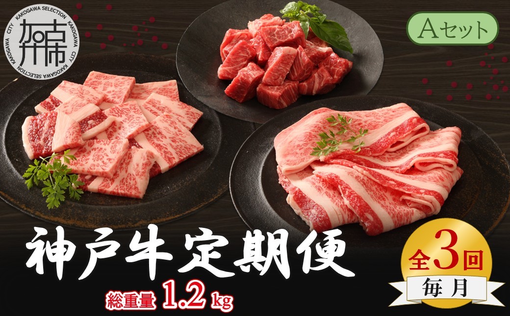
                  神戸牛定期便 A 【全3回】《 肉 牛肉 神戸牛 カルビ スライス肉 ばら すき焼き 焼肉 ステーキ 計1.2kg 定期便 冷凍 》【165017A001】
                