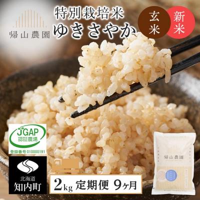 ふるさと納税 知内町 【令和8年産新米先行受付】【9カ月定期便】特別栽培米産地直送 玄米ゆきさやか 2kg 帰山農園