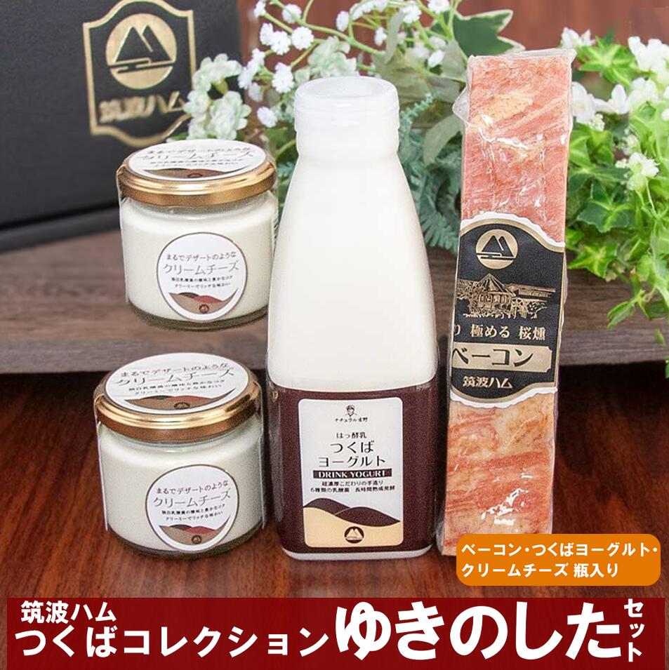 【ふるさと納税】筑波ハム つくばコレクション ゆきのしたセット（ベーコン、つくばヨーグルト、クリームチーズ） | ベーコン ハムロース ハム 燻製 スモーク ササミ チーズ クリームチーズ ヨーグルト 茨城県産 国産 つくば市