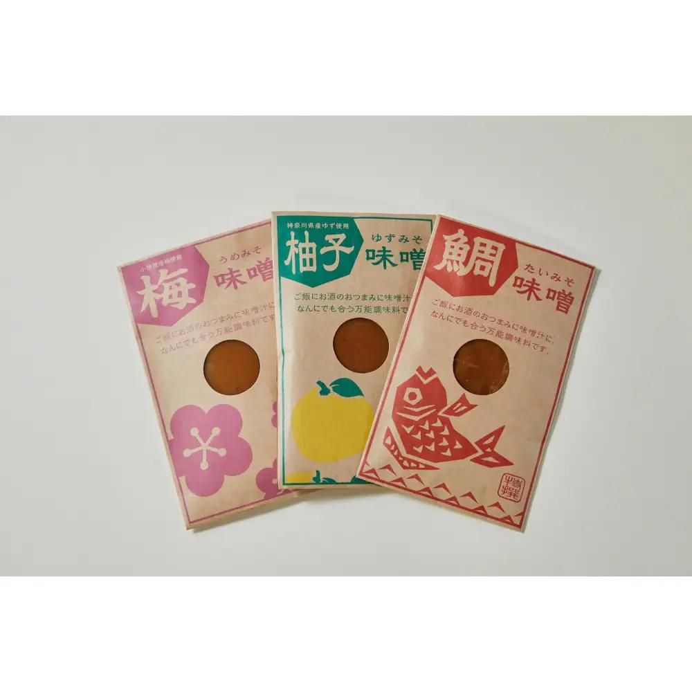 【梅味噌・柚子味噌・鯛味噌３種詰め合わせ】小田原の老舗が手がける、個性豊かな三種の味噌の詰め合わせ