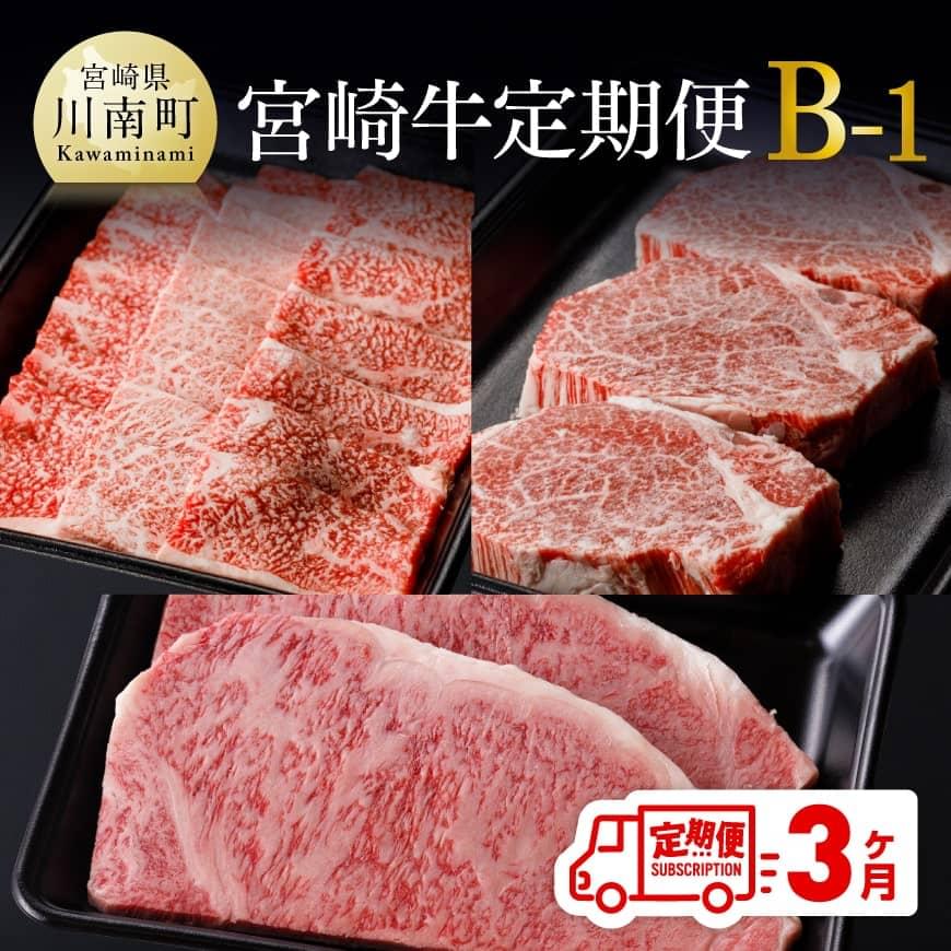 【ふるさと納税】※レビューキャンペーン※【定期便】宮崎牛 3ヶ月定期便B‐1(ロースステーキ/肩ロース焼肉/ヒレステーキ) 肉 牛肉 国産 宮崎県産 黒毛和牛 和牛 セット ミヤチク 宮崎県 川南町 送料無料 D00677t3