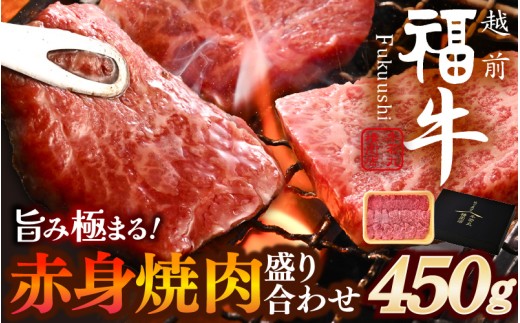 希少 越前福牛 旨み極まる 赤身焼肉盛り合わせ 450g 焼き肉 国産和牛 ブランド牛 赤身和牛 肉 牛 牛肉 キャンプ バーベキュー BBQ 冷凍 個包装 贈答 贈り物 ギフト [B-1808]