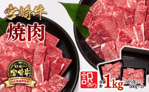 宮崎牛 赤身切り落とし焼肉1ｋｇ（500ｇ×2パック） 訳あり 内閣総理大臣賞４連続受賞 ミヤチク＜1.9-17＞