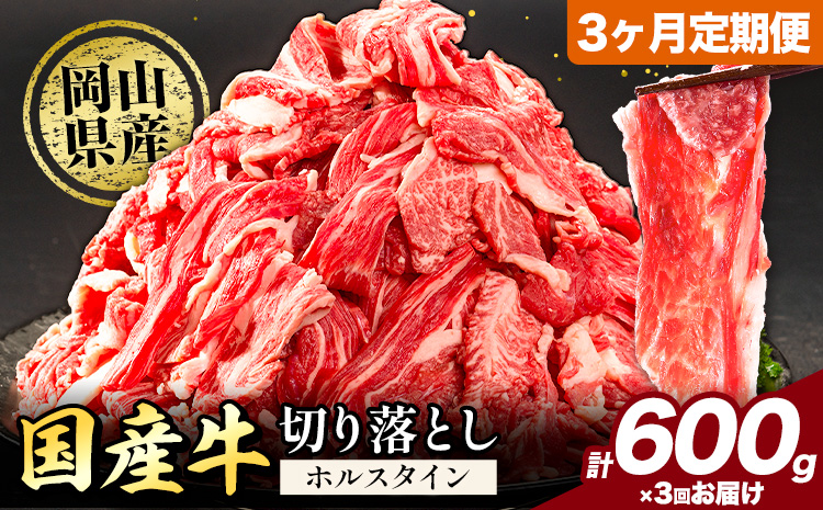【3ヶ月定期便】牛肉 肉 国産牛 切り落とし ホルスタイン 大容量 小分け 600g(300g×2)《お申込み月の翌月から出荷開始》岡山県産 岡山県 矢掛市 お肉 にく カレー 牛丼 牛肉 切り落し 小分け 切落し 牛肉 小分け 牛肉